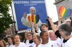 An LGBT choir sings outside the Pastoral Congress at the World Meeting of Families in Dublin Aug. 23. (CNS photo/Clodagh Kilcoyne, Reuters) 