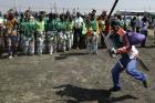 Mine workers sing during the commemoration ceremonies in Marikana, South Africa, on Aug. 16, 2017. Protestors complain that no one has been punished and conditions have not improved since Aug. 16, 2012, when police opened fire on workers demanding wage increases and better living conditions. (AP Photo/Themba Hadebe)