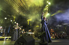 In this Friday, Sept. 8, 2017, photo provided by Diocese of Orange, "Siervas," a nun rock band performs live at the Festival de Cristo at Christ Cathedral in Garden Grove, Calif. The band known as Siervas was born in a Peruvian convent three years ago and since has gained an international following drawn by their smiling faces and soaring songs. (Challenge Roddie/Diocese of Orange via AP)