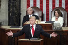 President Donald Trump delivers his State of the Union address on Feb. 5 to a joint session of Congress on Capitol Hill in Washington, as Vice President Mike Pence and Speaker of the House Nancy Pelosi watch. (AP Photo/Andrew Harnik)
