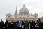 Members of the Ending of Clergy Abuse organization and survivors of clergy sex abuse outside St. Peter's Square on Feb. 18. (AP Photo/Gregorio Borgia)