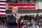President Donald Trump arrives at a rally at Resch Center Complex in Green Bay, Wis., Saturday, April 27, 2019. (AP Photo/Andrew Harnik)