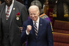 Democratic presidential candidate Joe Biden departs services at the Royal Missionary Baptist Church in North Charleston, S.C., on Feb. 23. (AP Photo/Matt Rourke)