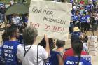 Protesters gather outside the state Capitol building on Friday, April 14, 2017, in Little Rock, Ark., to voice their opposition to Arkansas' seven upcoming executions. (AP Photo/Kelly P. Kissel)