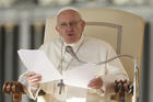 Pope Francis speaks during his general audience in St. Peter's Square at the Vatican Oct. 11. (CNS photo/Paul Haring)