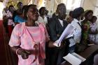 South Sudanese Catholics pray during Mass in 2011 at a church in Juba (CNS photo/ Mohmaed Messara, EPA).