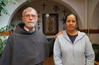 Father Tom Smith, OFM Conv., welcomed Lorena Rivera, an undocumented immigrant, to the Holy Retreat Center in Las Cruces, New Mexico. (J.D. Long-Garcia)