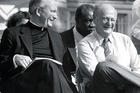 Father O’Hare shares a laugh with New York Mayor Ed Koch. Photo courtesy of Fordham University