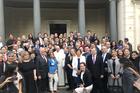 Pope Francis with the judges at the Pan-American conference of judges on social rights (photo: Elisabetta Piquè).