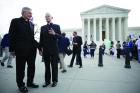 Bishop David A. Zubik of Pittsburgh, left, and Cardinal Donald W. Wuerl of Washington near the U.S. Supreme Court on March 23.