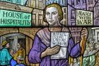 Dorothy Day, co-founder of the Catholic Worker Movement and its newspaper, The Catholic Worker, is depicted in a stained-glass window at Our Lady of Lourdes Church in the Staten Island borough of New York. (CNS photo/Gregory A. Shemitz)