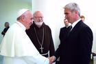Mark Vincent Healy, clerical abuse survivor, shakes hands with Pope Francis Mark Vincent Healy shakes hands with Pope Francis at the Vatican, July 7.