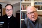 America Editor-in-Chief Matthew Malone, S.J., speaks with New York Cardinal Timothy Dolan on Facebook live on May 1. Screen capture by America Media.
