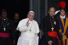 Pope Francis walks next to Indian Cardinal Oswald Gracias as he leaves the morning session of the extraordinary Synod of Bishops on the family at the Vatican, Oct. 9, 2014 (CNS photo/Paul Haring).