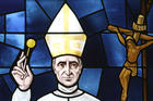 Pope Paul VI is depicted in a stained-glass window at St. Anthony of Padua Church in East Northport, N.Y. The pope will be beatified Oct. 19, the final day of the extraordinary Synod of Bishops on the family. (CNS photo/Gregory A. Shemitz)
