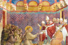 BLESSED ARE THE POOR. Pope Innocent III blessing St. Francis and his followers in Rome, 1209-1210.